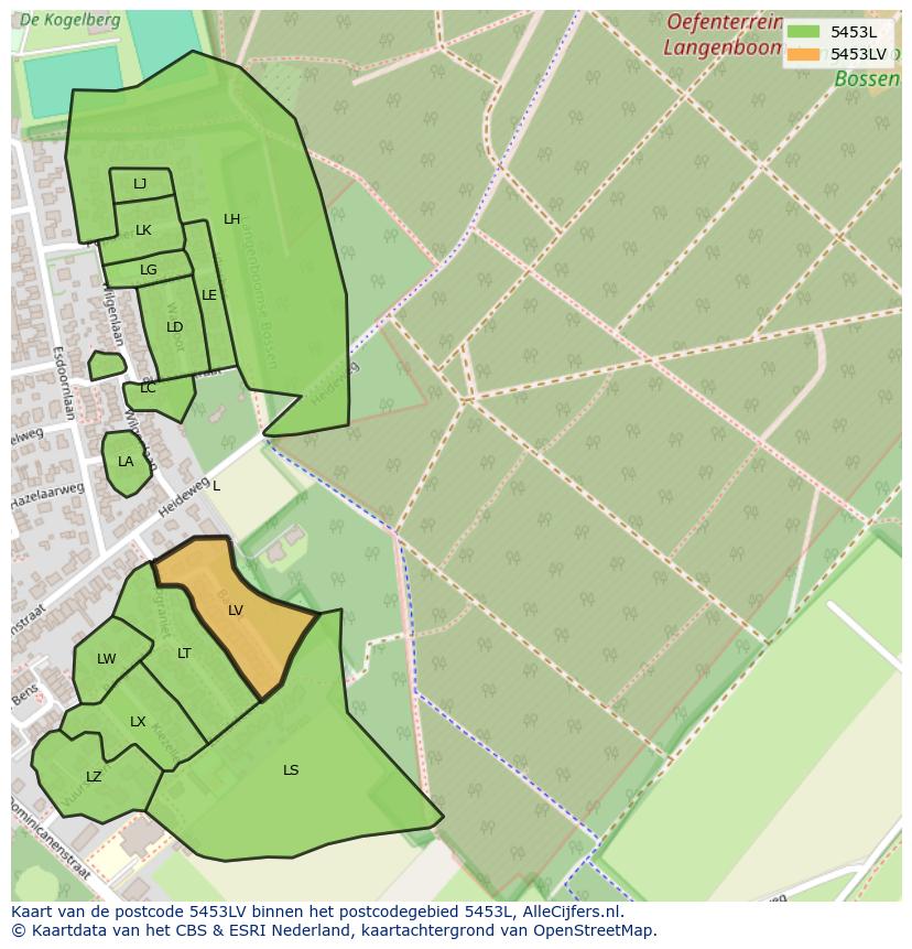 Afbeelding van het postcodegebied 5453 LV op de kaart.