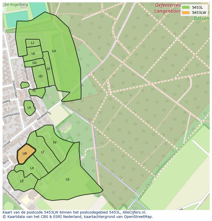 Afbeelding van het postcodegebied 5453 LW op de kaart.