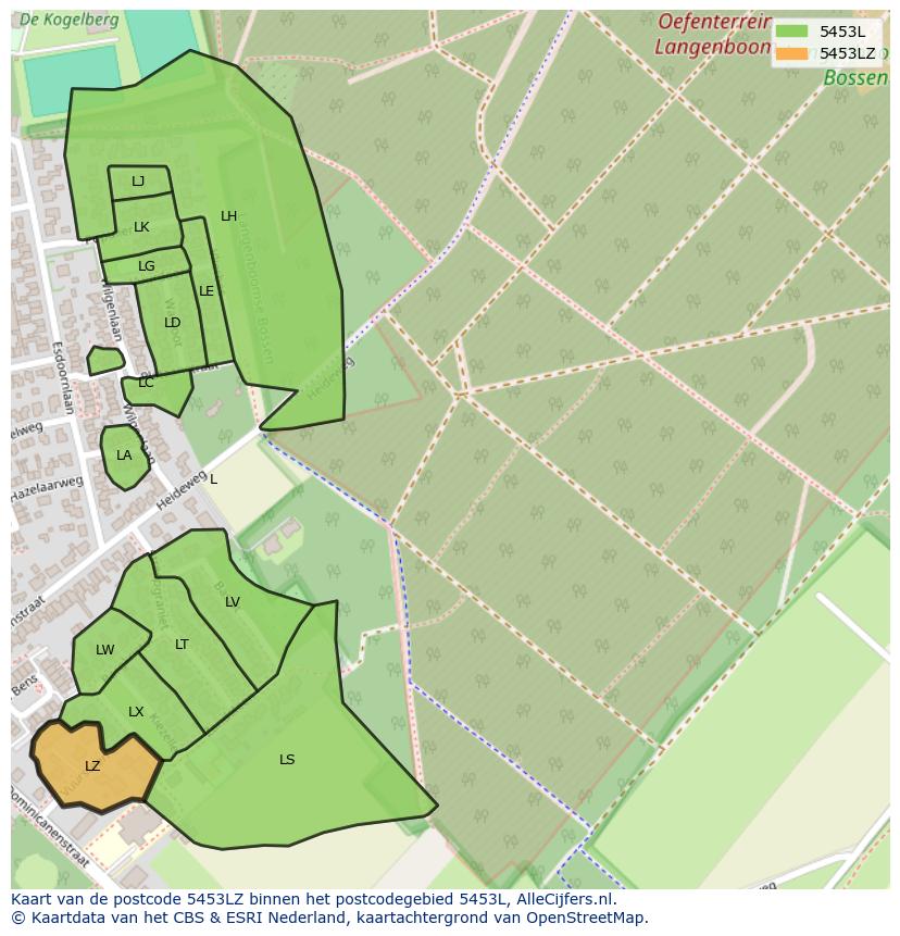 Afbeelding van het postcodegebied 5453 LZ op de kaart.