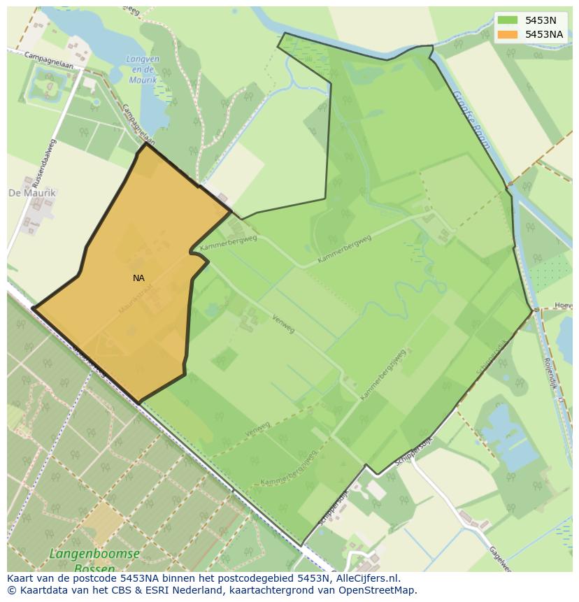Afbeelding van het postcodegebied 5453 NA op de kaart.