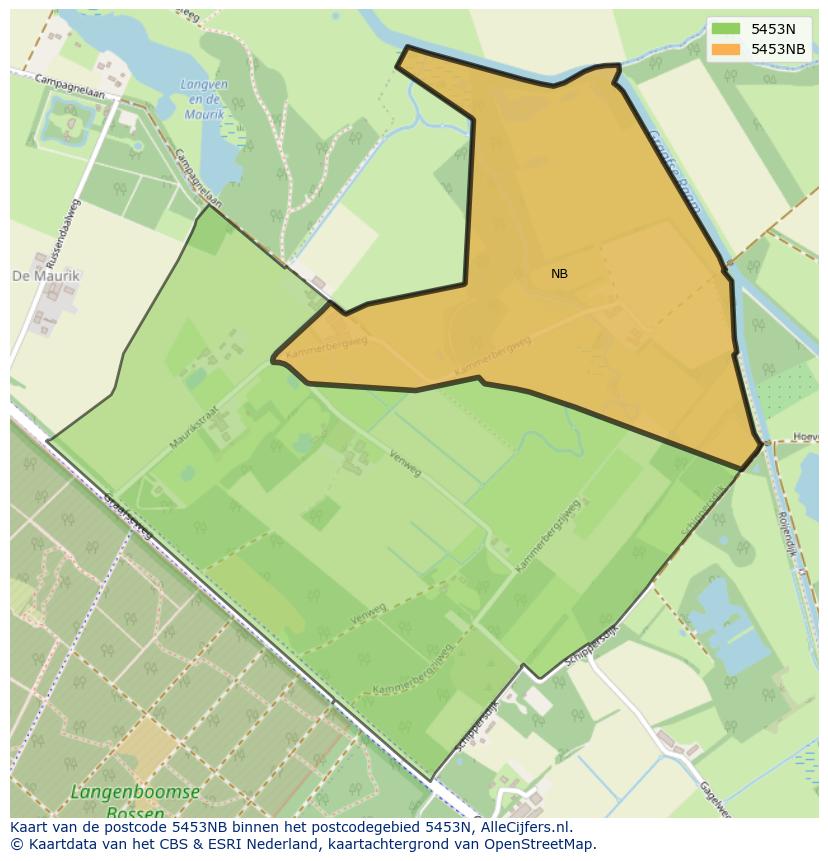 Afbeelding van het postcodegebied 5453 NB op de kaart.