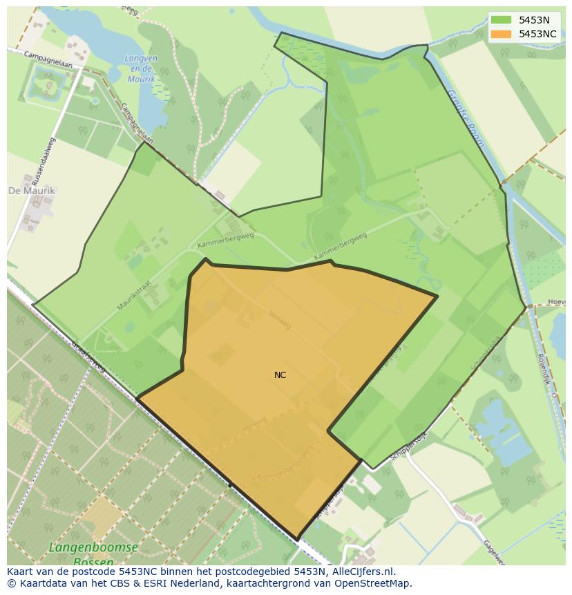 Afbeelding van het postcodegebied 5453 NC op de kaart.