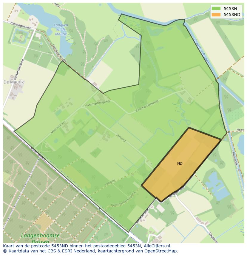 Afbeelding van het postcodegebied 5453 ND op de kaart.