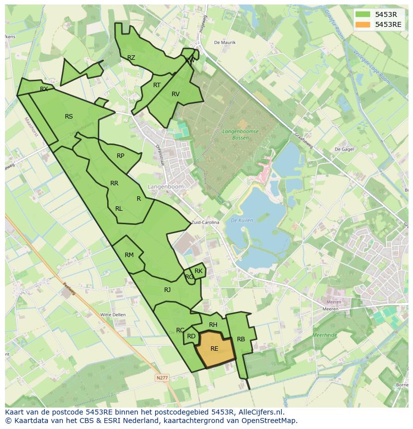 Afbeelding van het postcodegebied 5453 RE op de kaart.