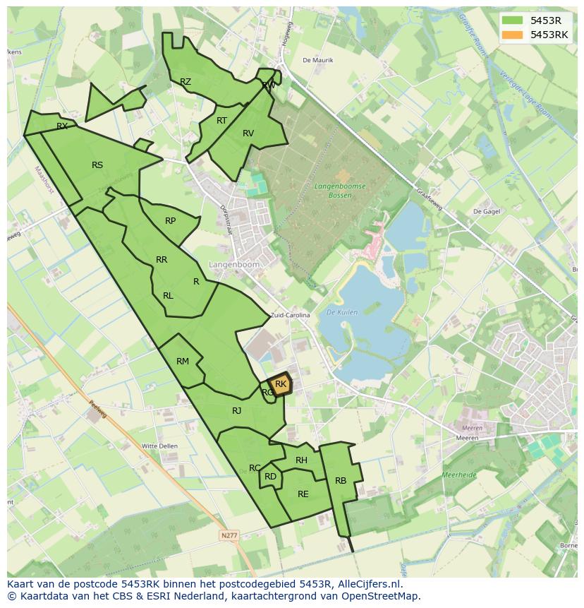 Afbeelding van het postcodegebied 5453 RK op de kaart.