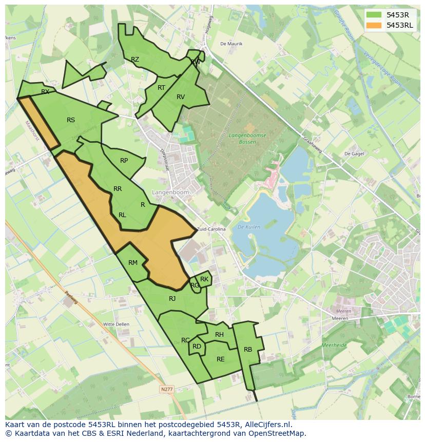 Afbeelding van het postcodegebied 5453 RL op de kaart.