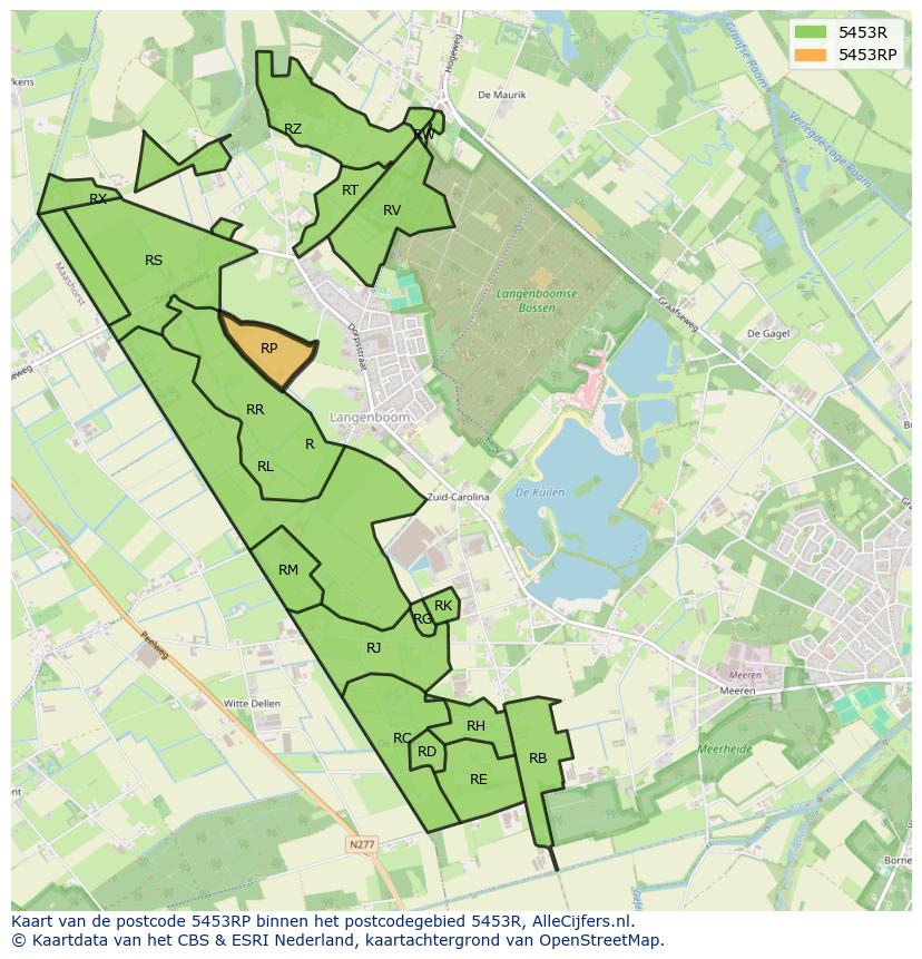 Afbeelding van het postcodegebied 5453 RP op de kaart.