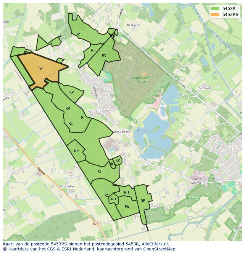 Afbeelding van het postcodegebied 5453 RS op de kaart.