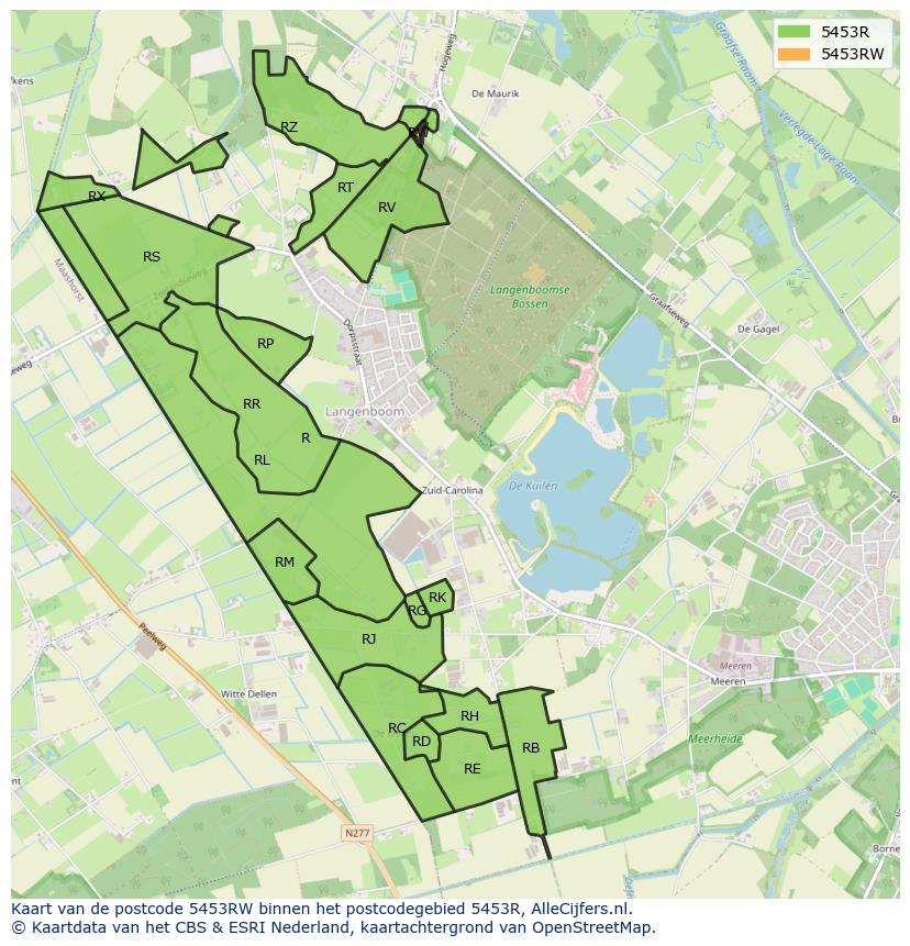 Afbeelding van het postcodegebied 5453 RW op de kaart.
