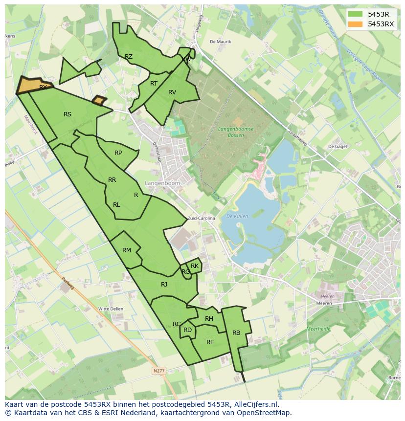 Afbeelding van het postcodegebied 5453 RX op de kaart.