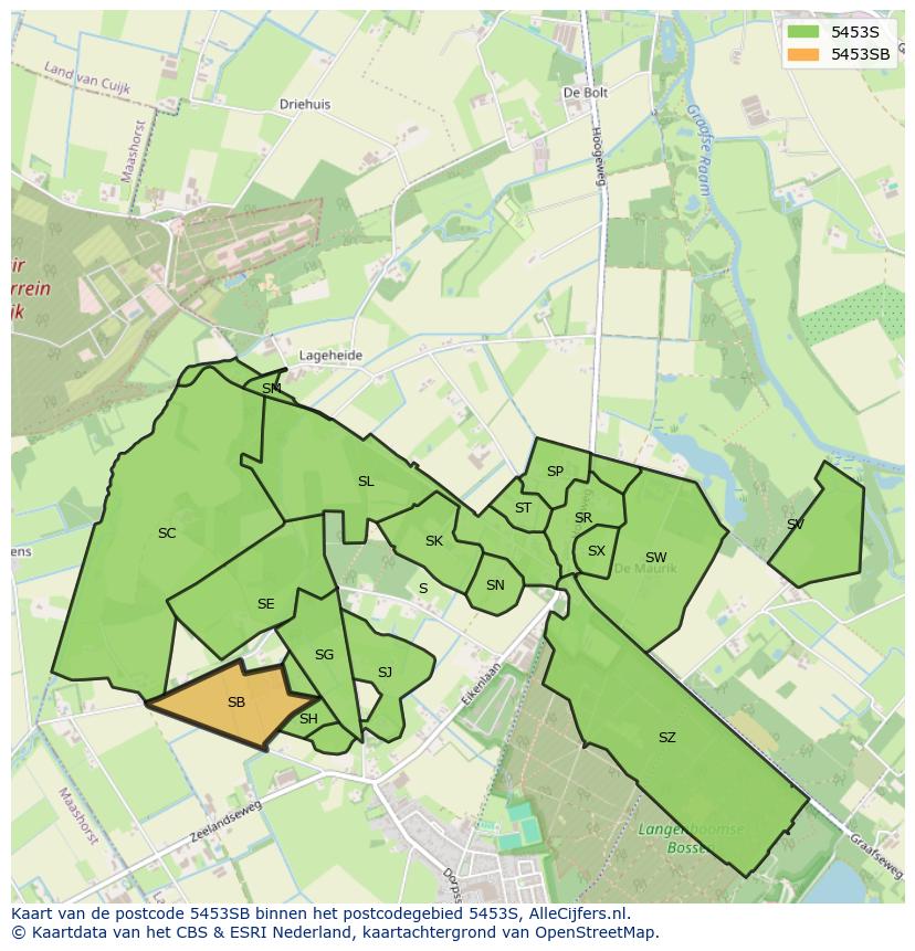 Afbeelding van het postcodegebied 5453 SB op de kaart.