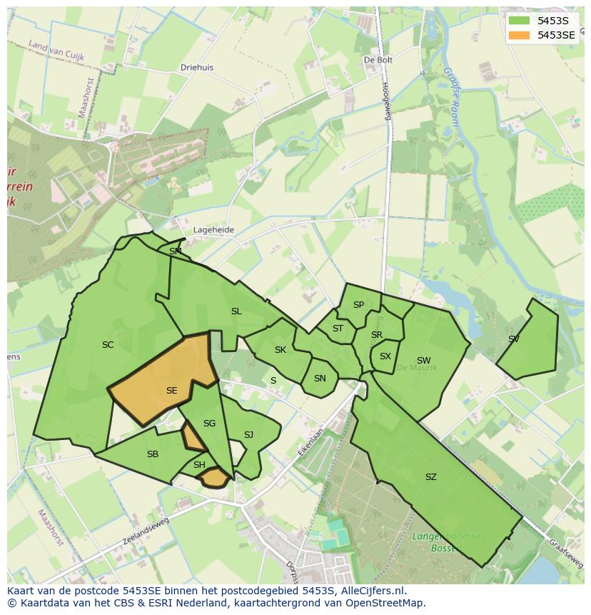 Afbeelding van het postcodegebied 5453 SE op de kaart.