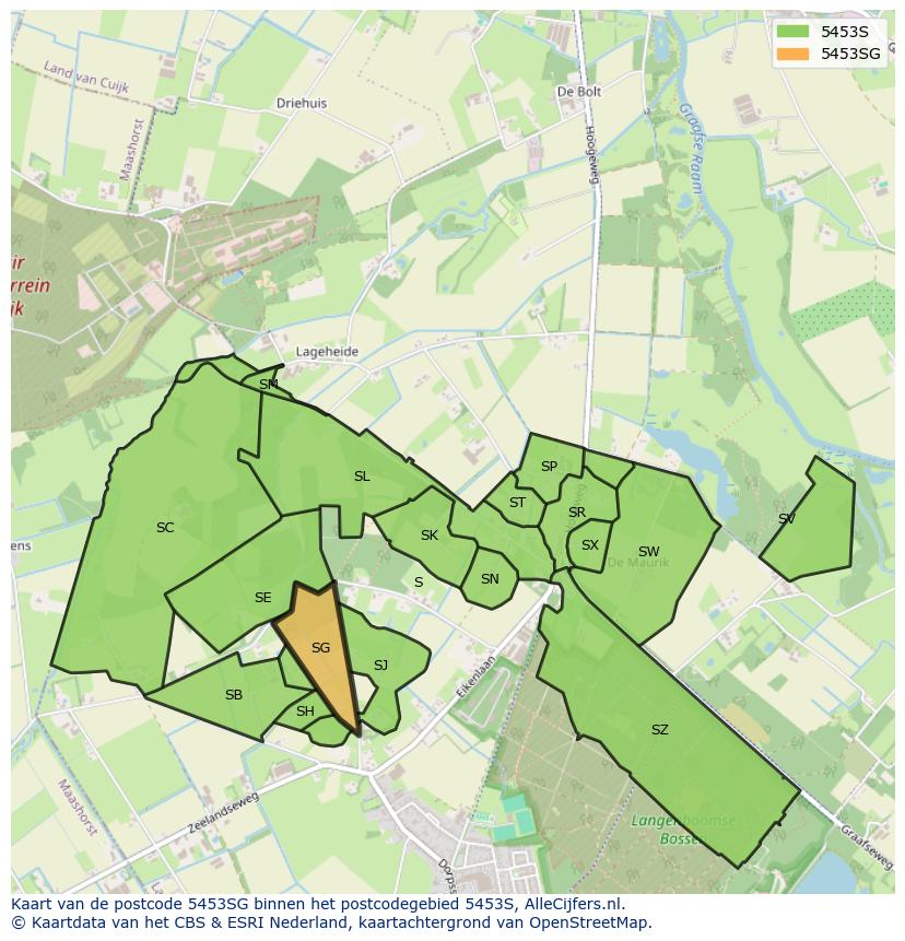 Afbeelding van het postcodegebied 5453 SG op de kaart.