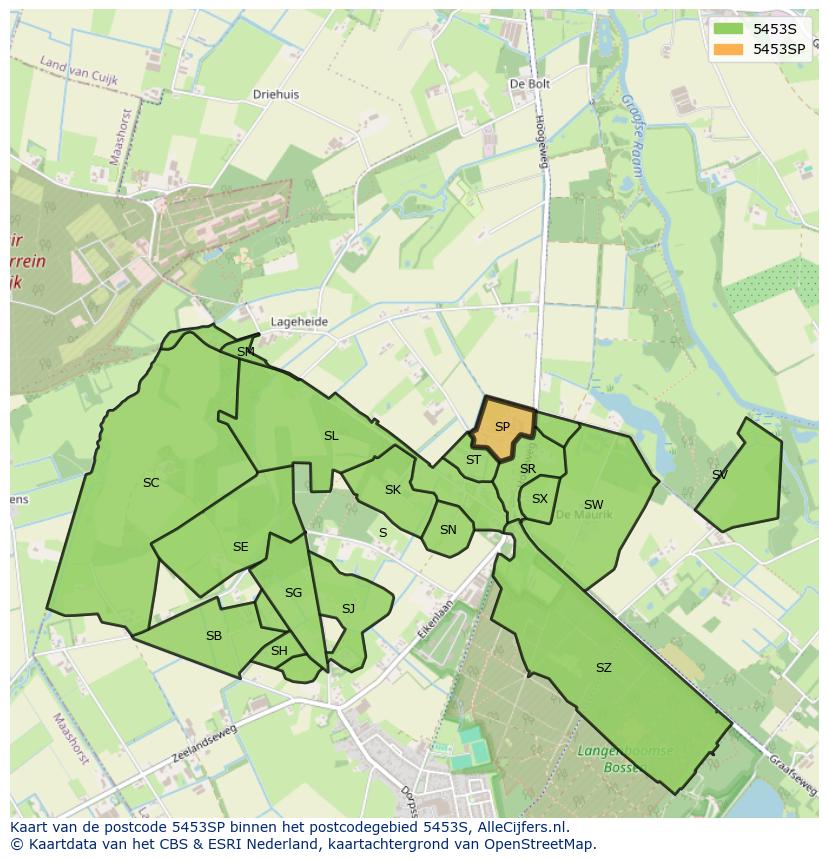 Afbeelding van het postcodegebied 5453 SP op de kaart.