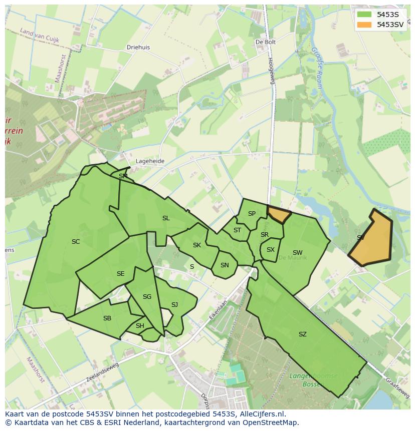Afbeelding van het postcodegebied 5453 SV op de kaart.