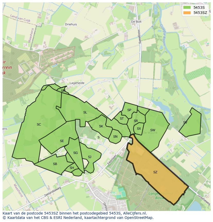 Afbeelding van het postcodegebied 5453 SZ op de kaart.