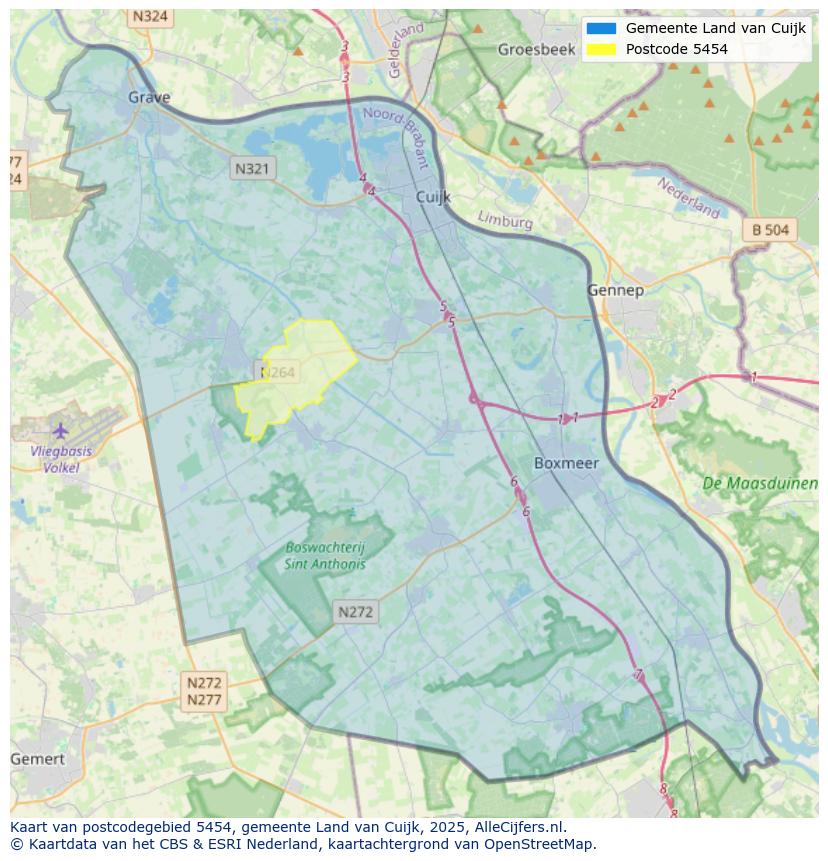 Afbeelding van het postcodegebied 5454 op de kaart.