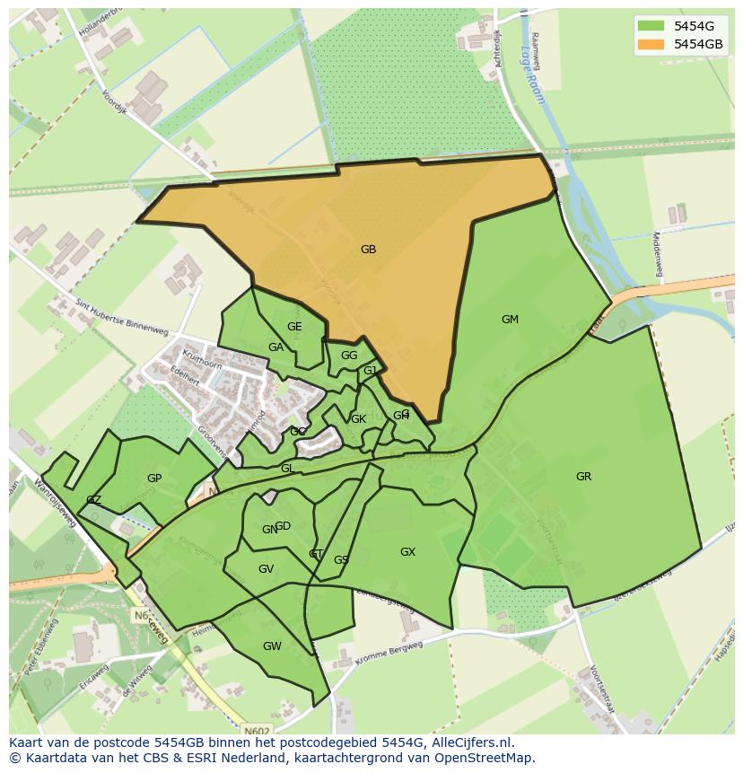 Afbeelding van het postcodegebied 5454 GB op de kaart.