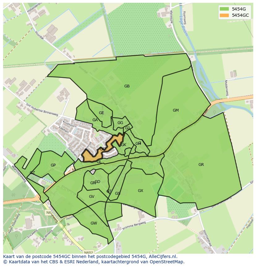Afbeelding van het postcodegebied 5454 GC op de kaart.