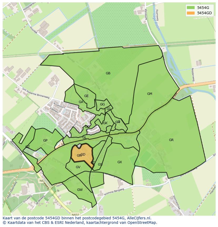 Afbeelding van het postcodegebied 5454 GD op de kaart.