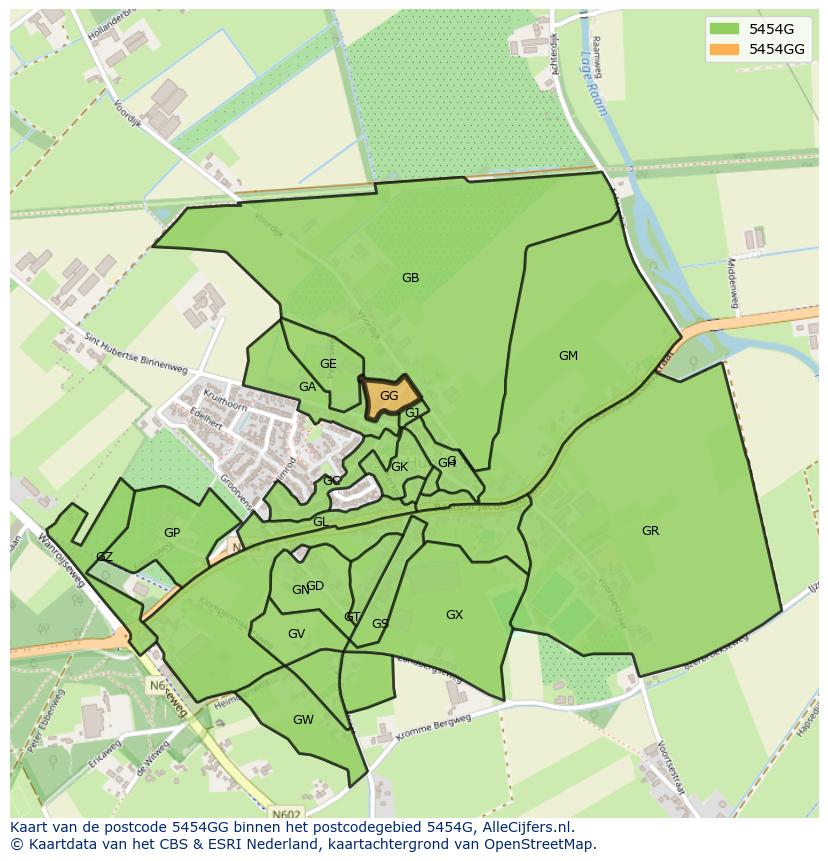 Afbeelding van het postcodegebied 5454 GG op de kaart.