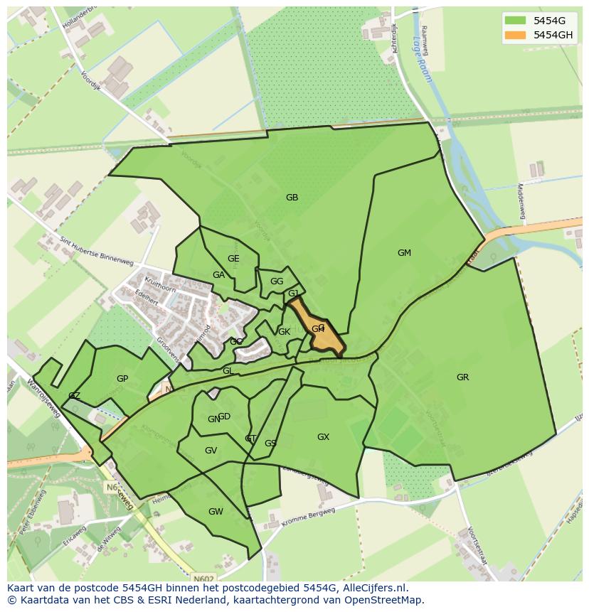 Afbeelding van het postcodegebied 5454 GH op de kaart.