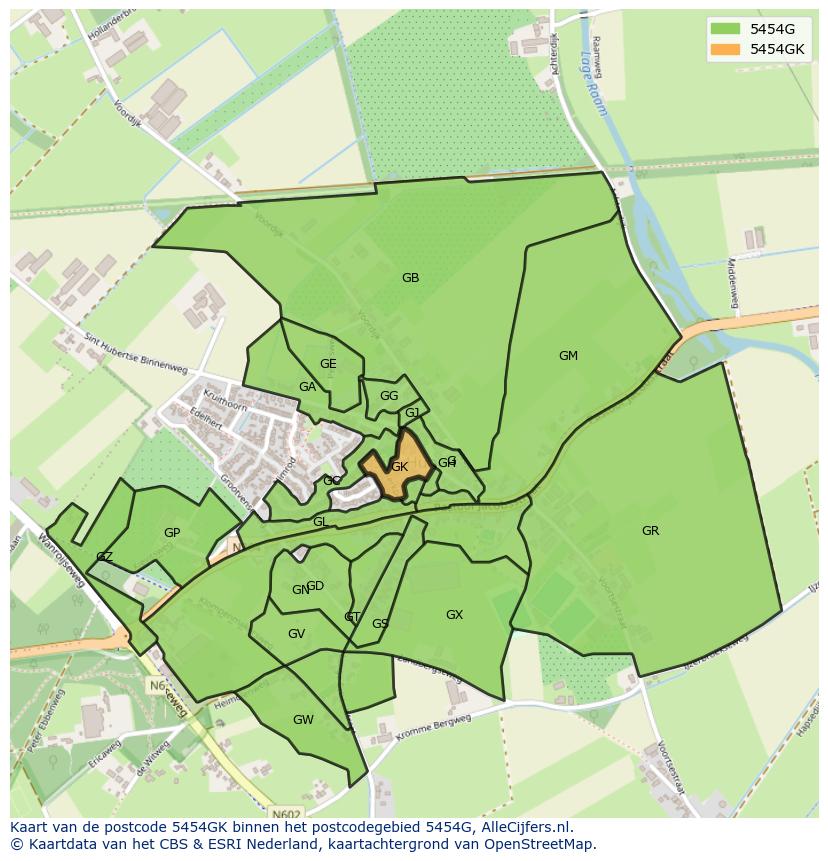 Afbeelding van het postcodegebied 5454 GK op de kaart.