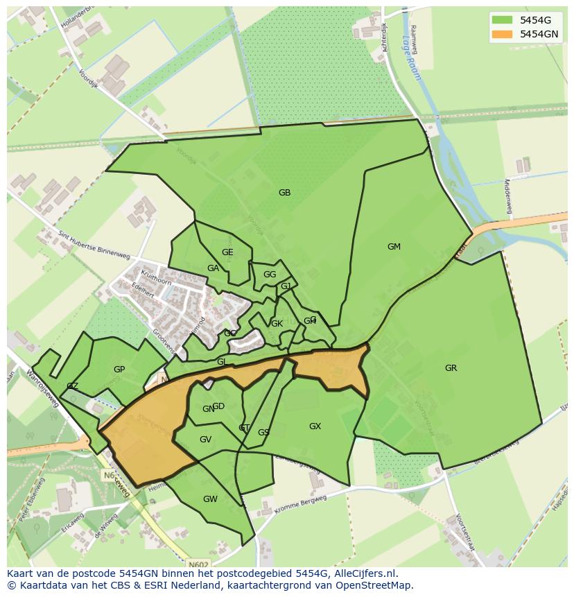 Afbeelding van het postcodegebied 5454 GN op de kaart.