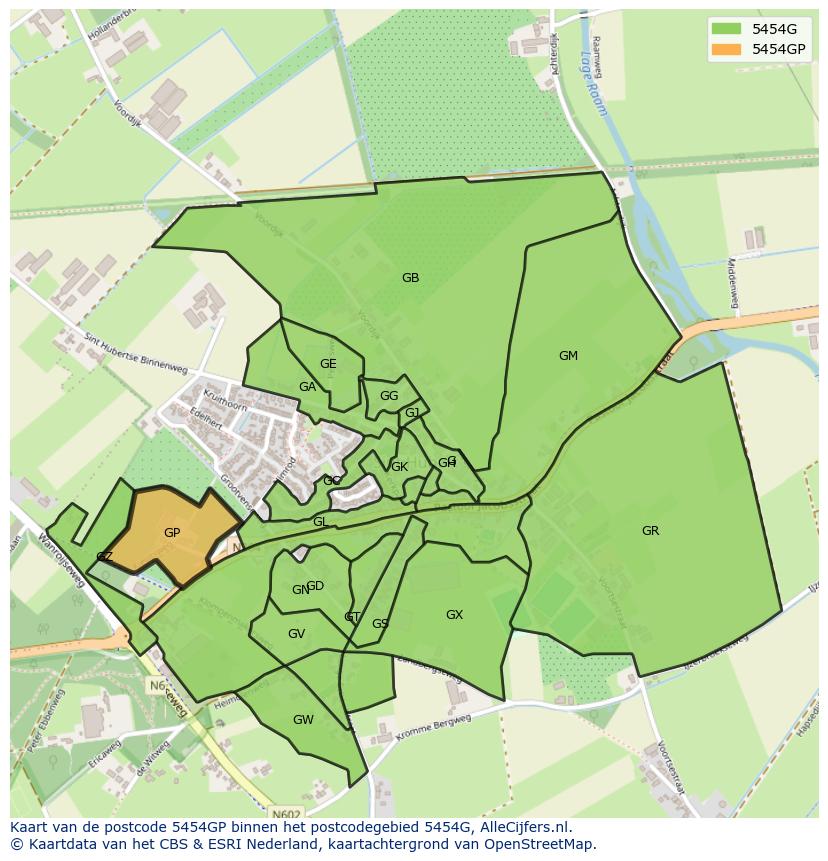 Afbeelding van het postcodegebied 5454 GP op de kaart.