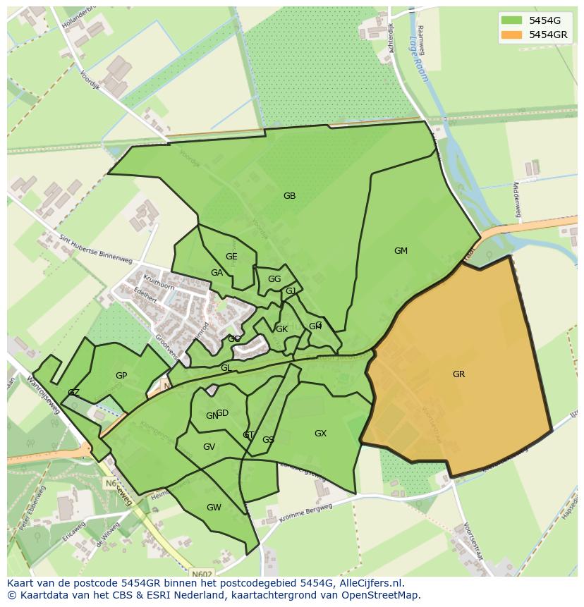 Afbeelding van het postcodegebied 5454 GR op de kaart.