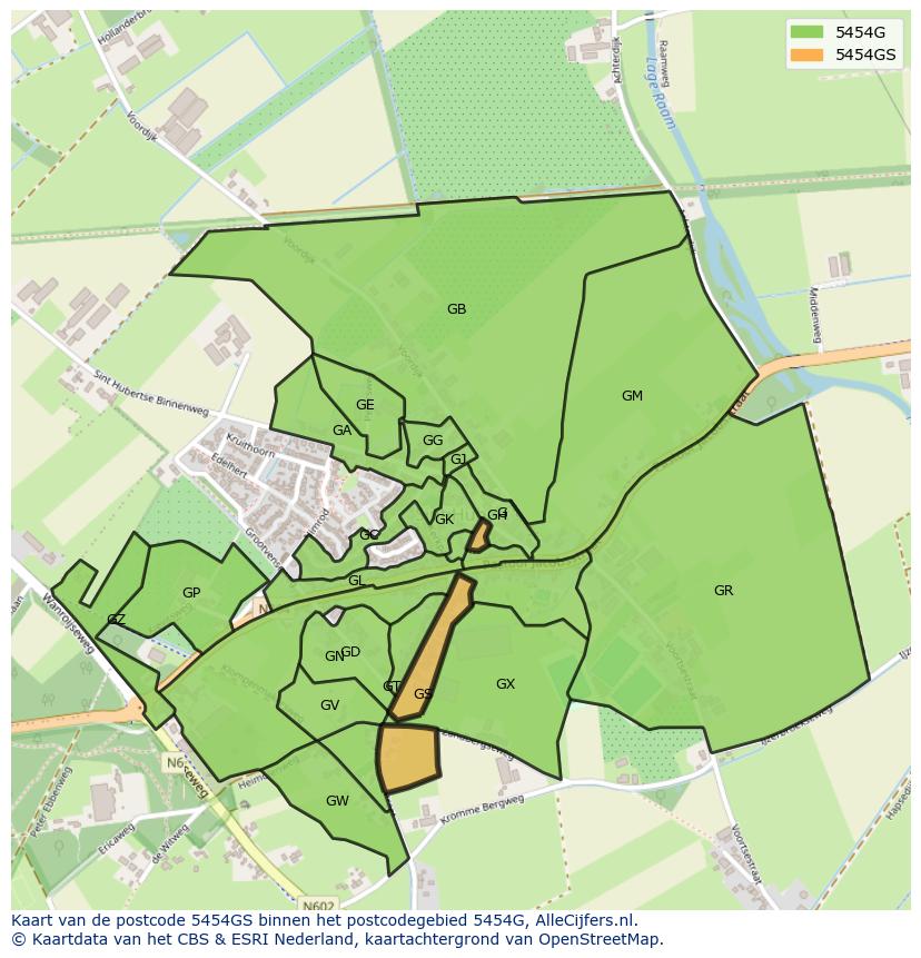 Afbeelding van het postcodegebied 5454 GS op de kaart.