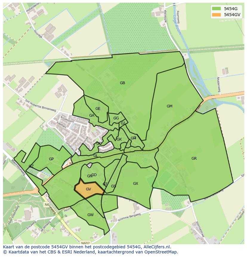 Afbeelding van het postcodegebied 5454 GV op de kaart.