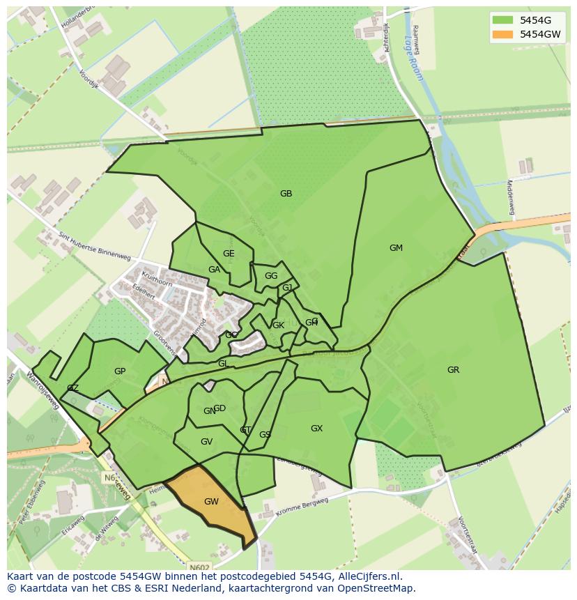 Afbeelding van het postcodegebied 5454 GW op de kaart.