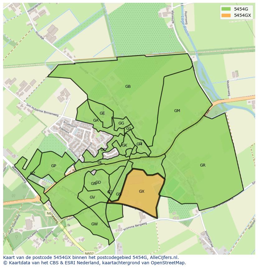 Afbeelding van het postcodegebied 5454 GX op de kaart.