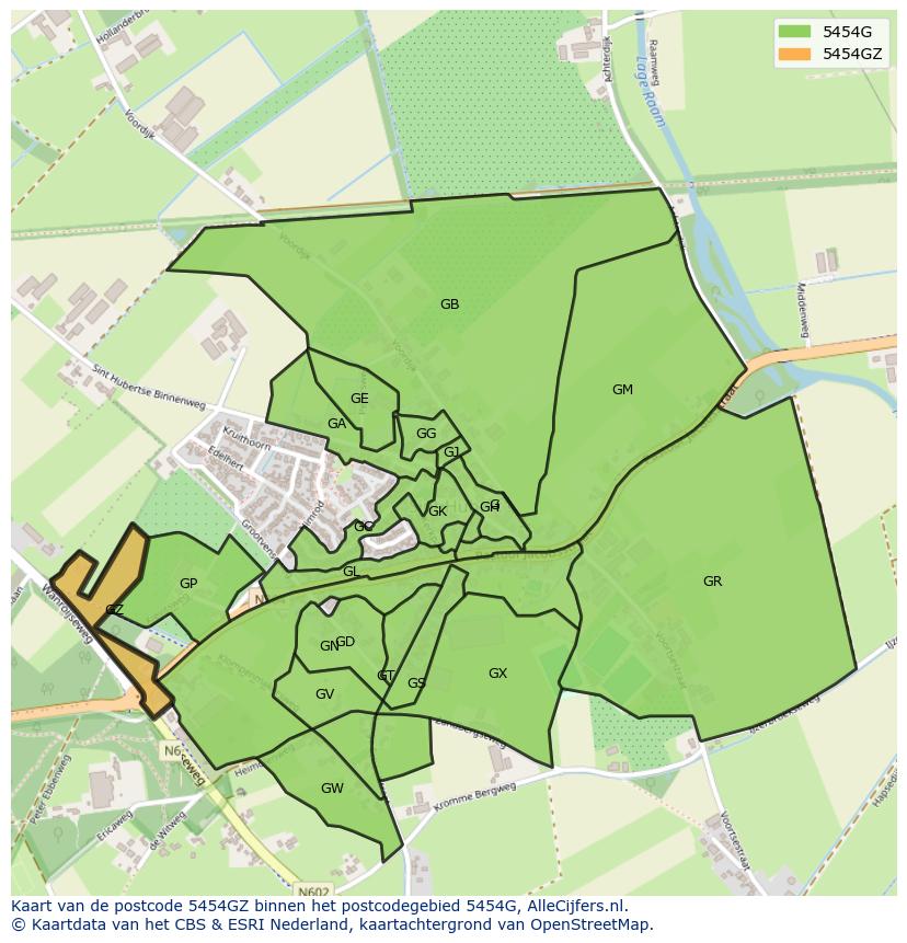 Afbeelding van het postcodegebied 5454 GZ op de kaart.