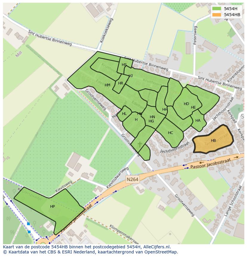 Afbeelding van het postcodegebied 5454 HB op de kaart.