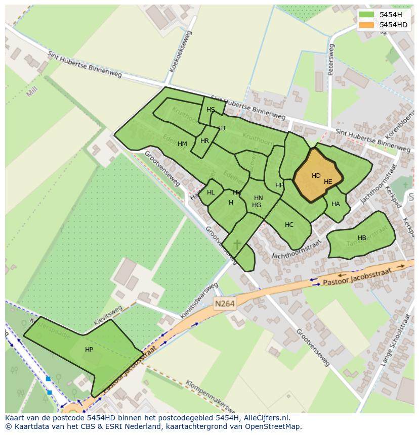 Afbeelding van het postcodegebied 5454 HD op de kaart.