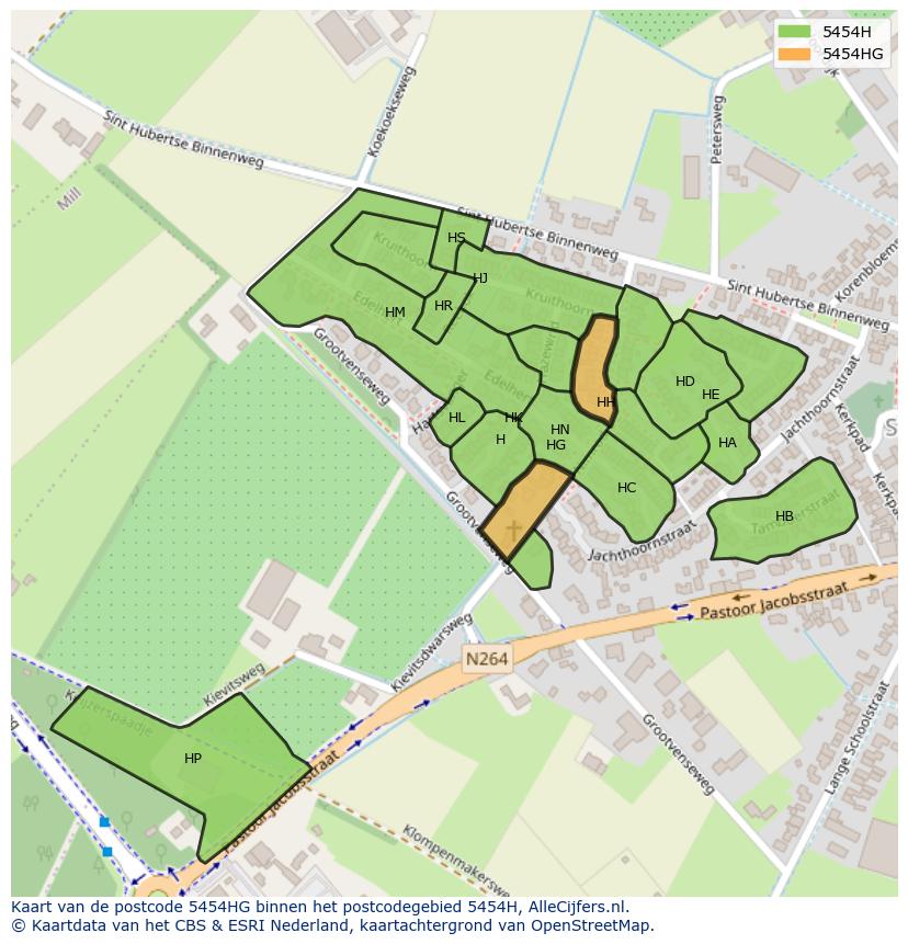 Afbeelding van het postcodegebied 5454 HG op de kaart.