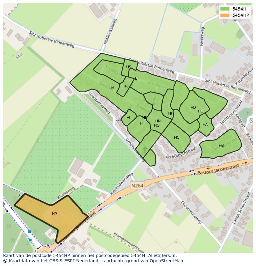Afbeelding van het postcodegebied 5454 HP op de kaart.