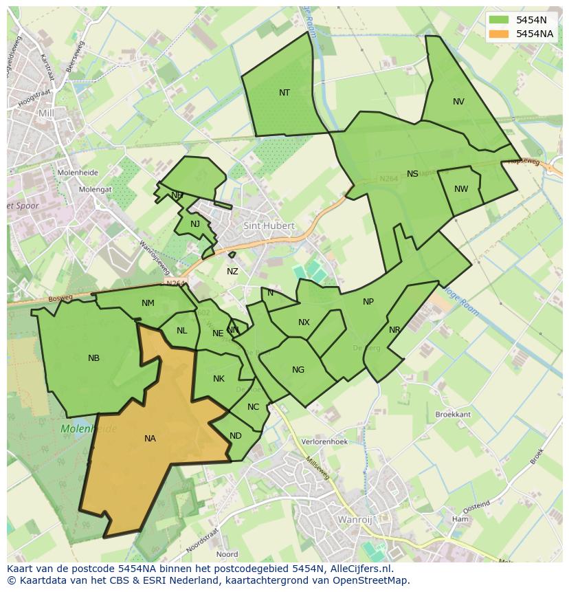 Afbeelding van het postcodegebied 5454 NA op de kaart.
