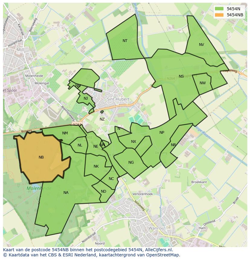 Afbeelding van het postcodegebied 5454 NB op de kaart.