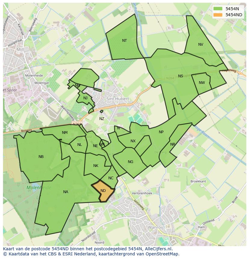 Afbeelding van het postcodegebied 5454 ND op de kaart.