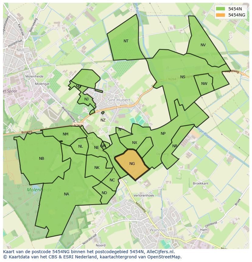 Afbeelding van het postcodegebied 5454 NG op de kaart.