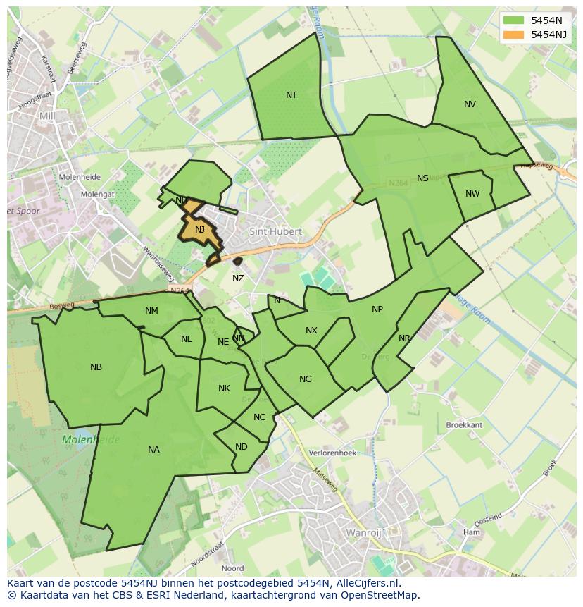 Afbeelding van het postcodegebied 5454 NJ op de kaart.