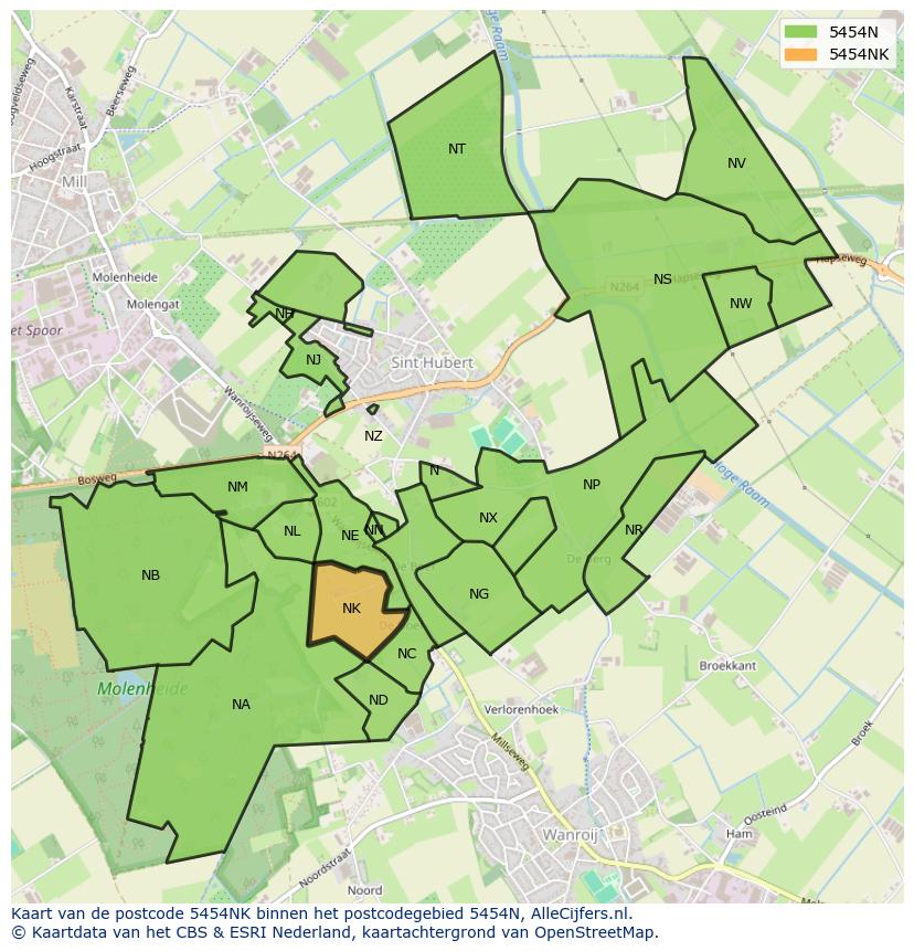 Afbeelding van het postcodegebied 5454 NK op de kaart.