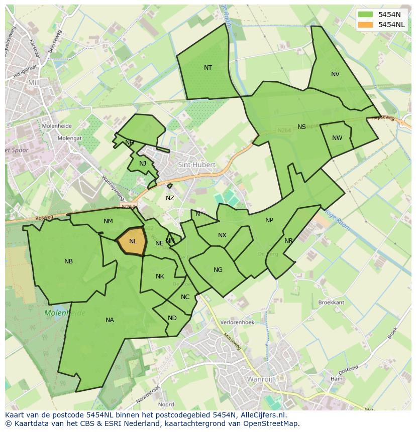 Afbeelding van het postcodegebied 5454 NL op de kaart.
