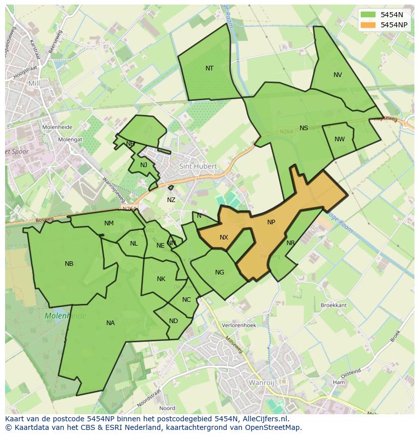 Afbeelding van het postcodegebied 5454 NP op de kaart.