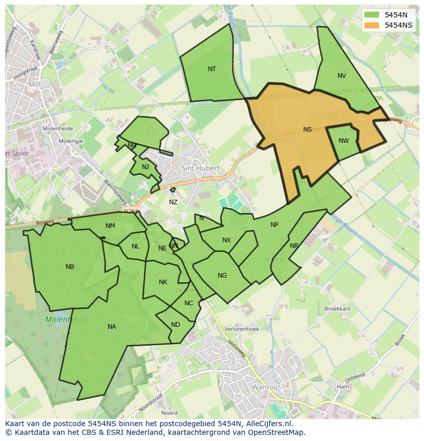 Afbeelding van het postcodegebied 5454 NS op de kaart.