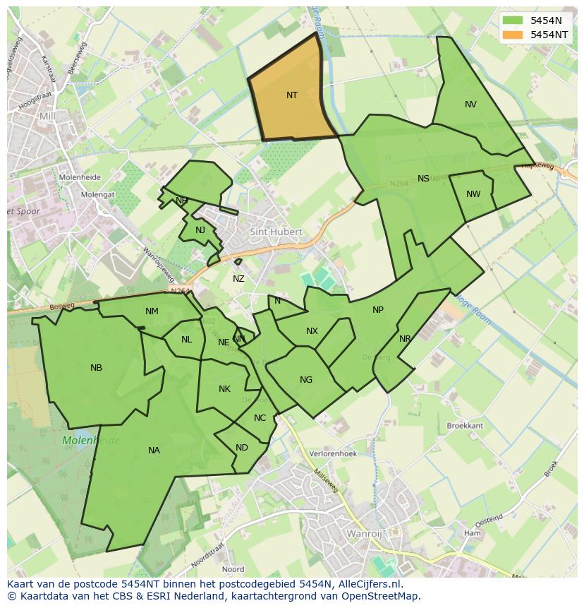 Afbeelding van het postcodegebied 5454 NT op de kaart.