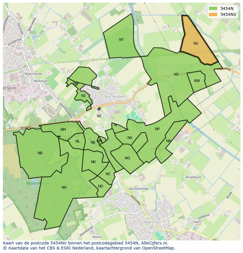 Afbeelding van het postcodegebied 5454 NV op de kaart.